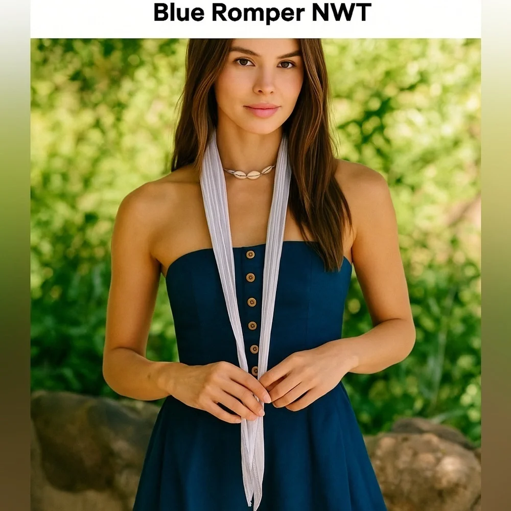 Free People Strapless Sailor Blue Romper - Picture 3 of 11